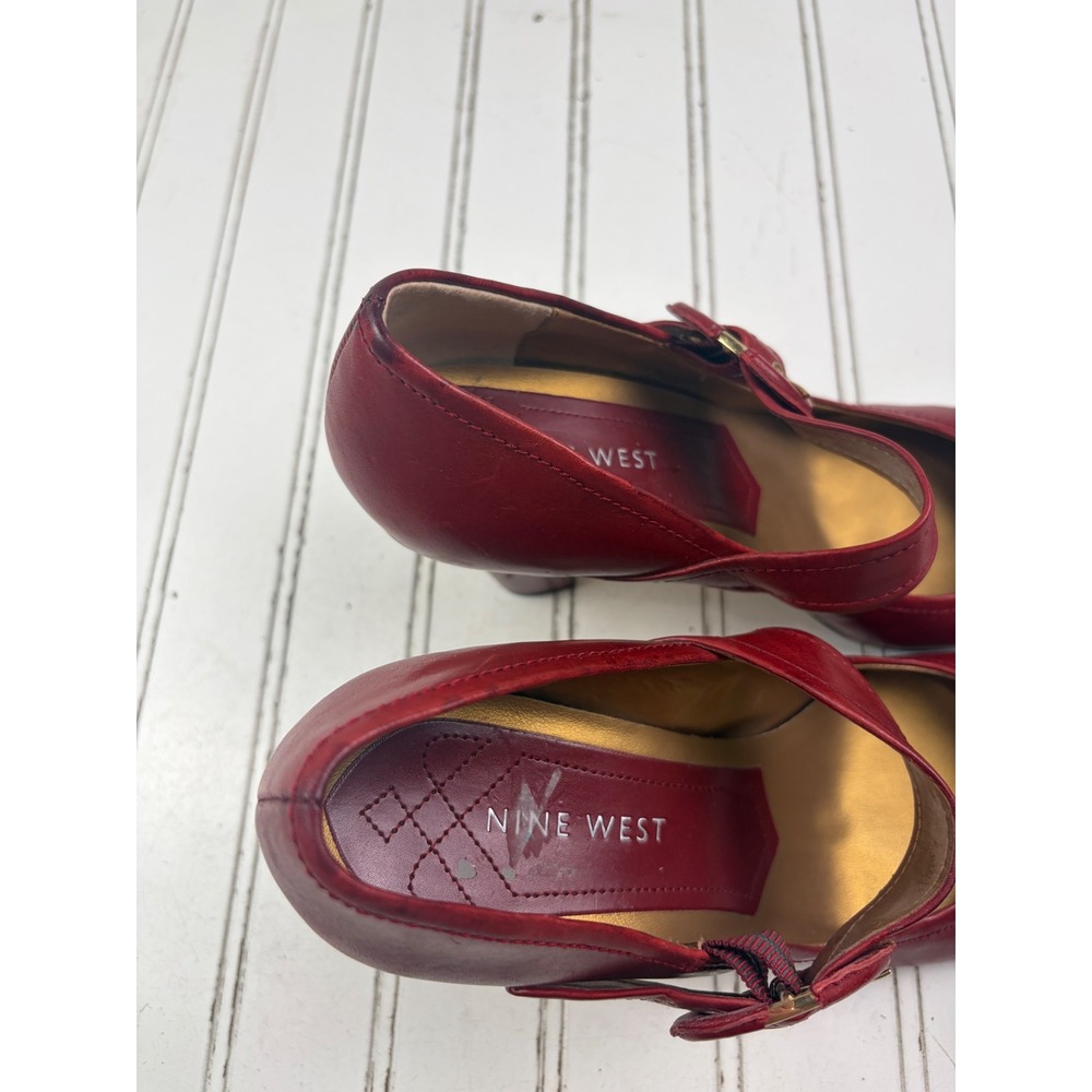 Nine West Vintage Y2K Red Leather Mary Jane Block Heel Pumps Women's 8.5M - Picture 8 of 11